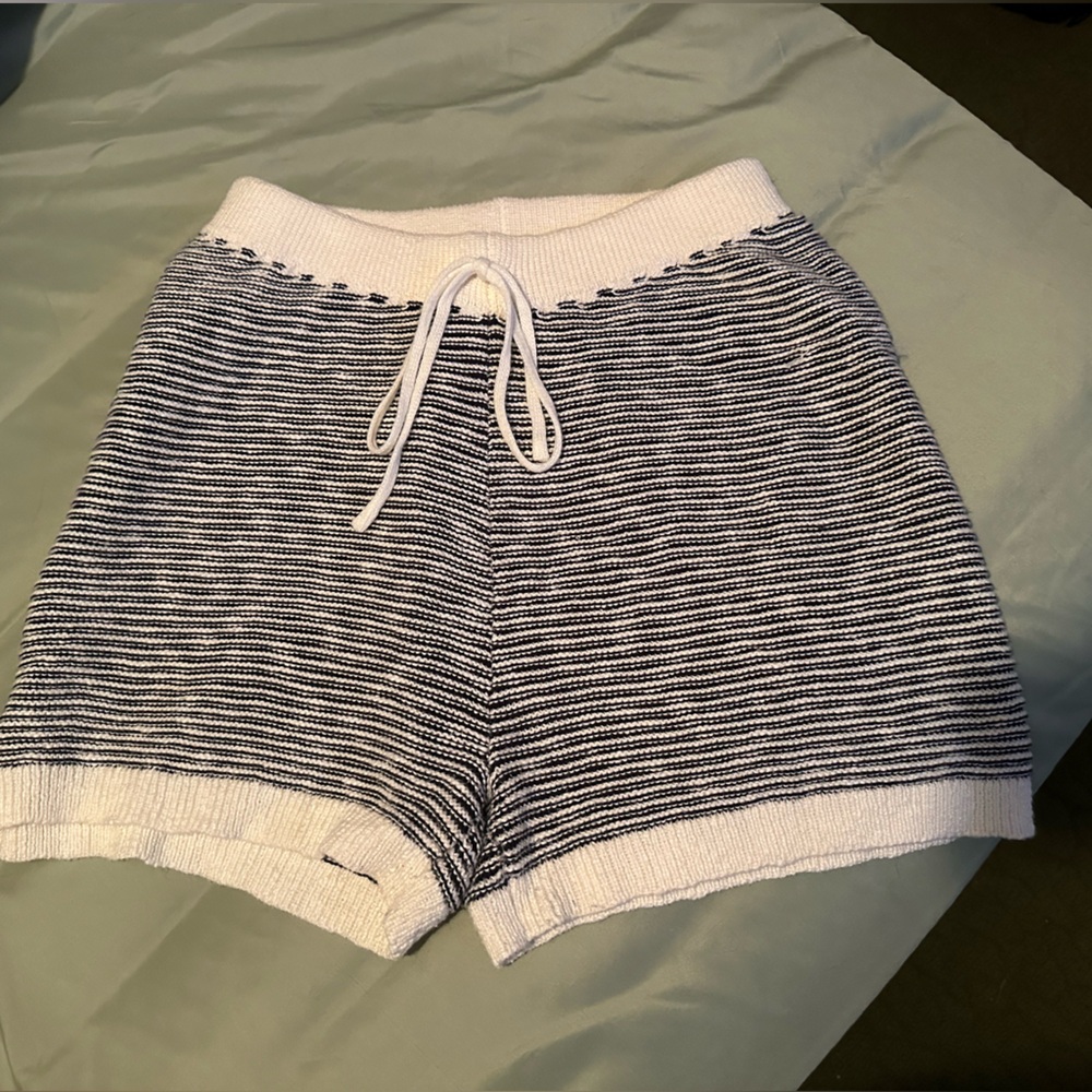 Navy and white Striped Knit Shorts